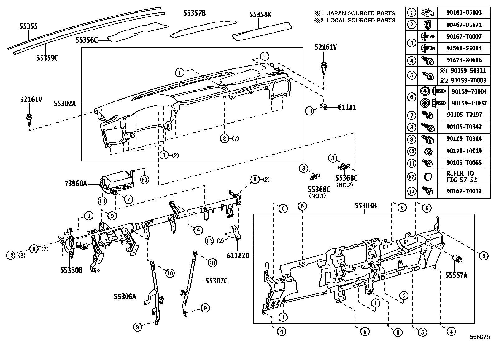Toyota HILUX 仪表板和手套箱 EPC diagram — 558075