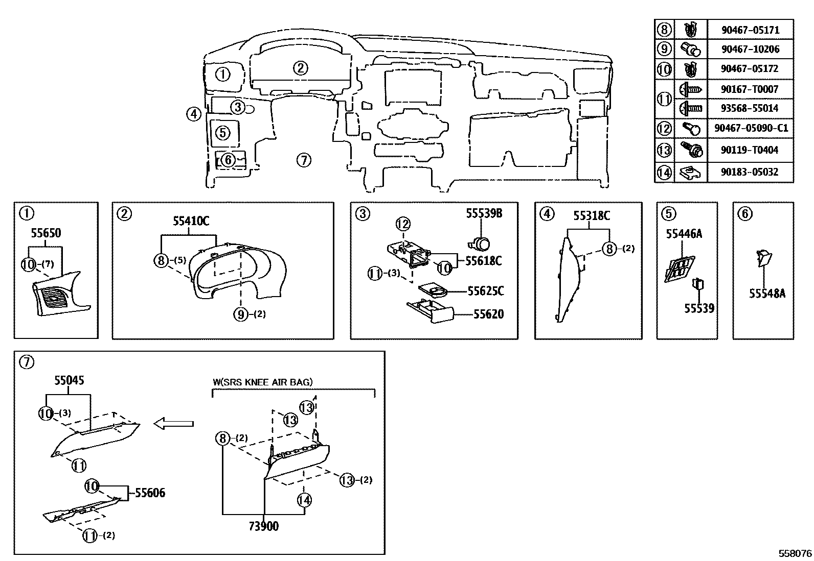 Toyota HILUX 仪表板和手套箱 EPC diagram — 558076