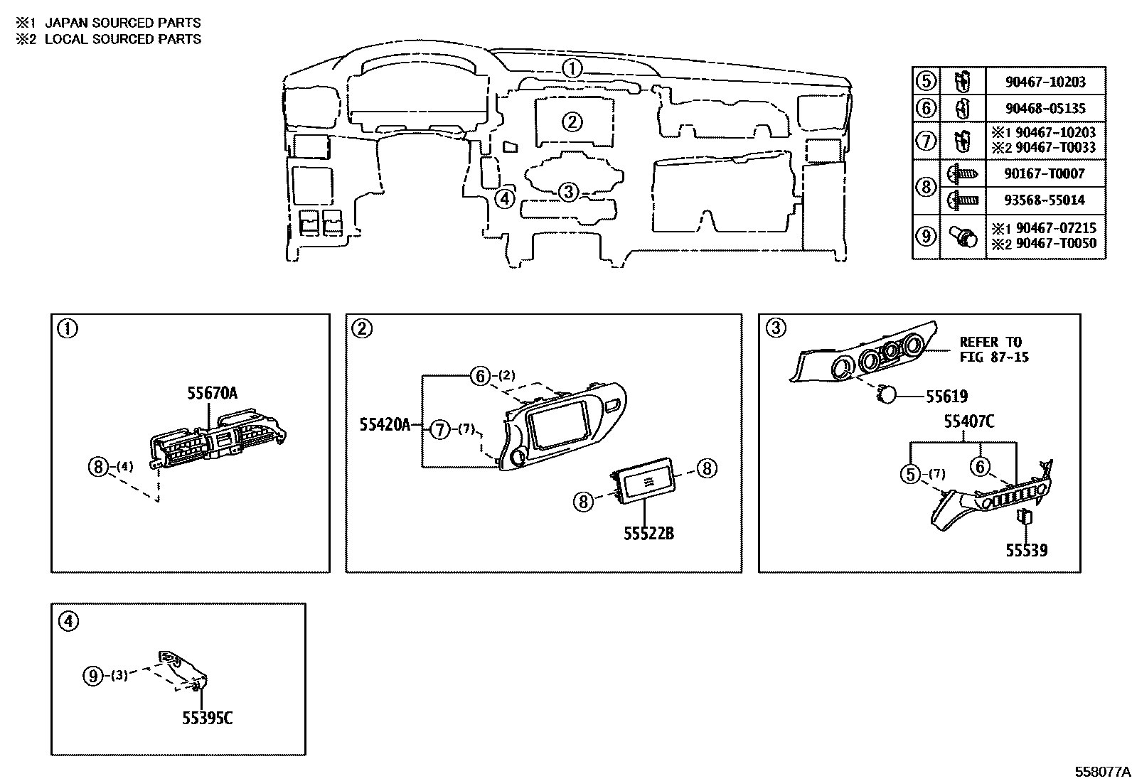 Toyota HILUX 仪表板和手套箱 EPC diagram — 558077A
