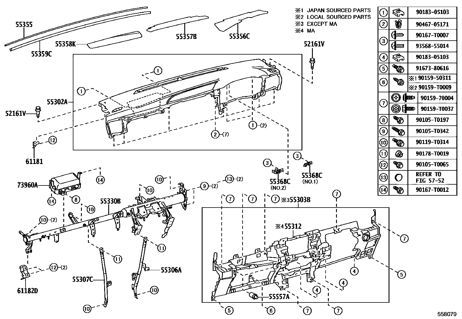 Toyota HILUX 仪表板和手套箱 EPC diagram — 558079