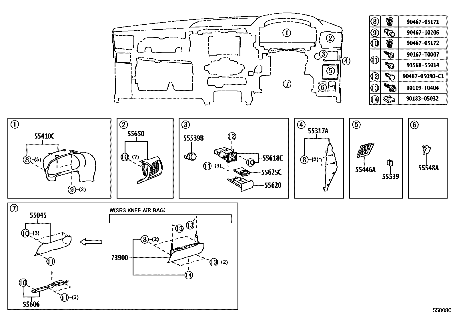 Toyota HILUX 仪表板和手套箱 EPC diagram — 558080