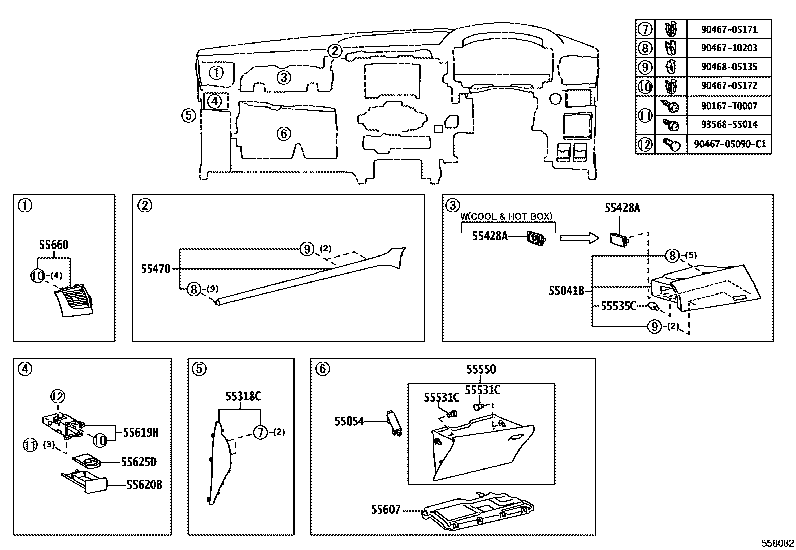 Toyota HILUX 仪表板和手套箱 EPC diagram — 558082