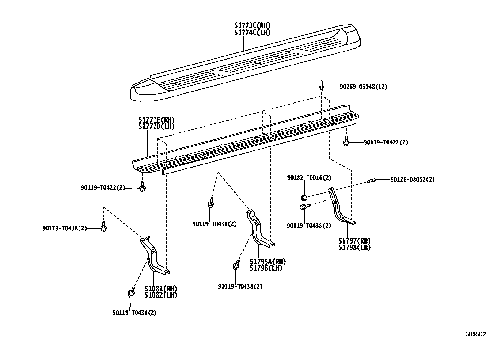 Toyota HILUX 前地板和前地板梁 EPC diagram — 588562