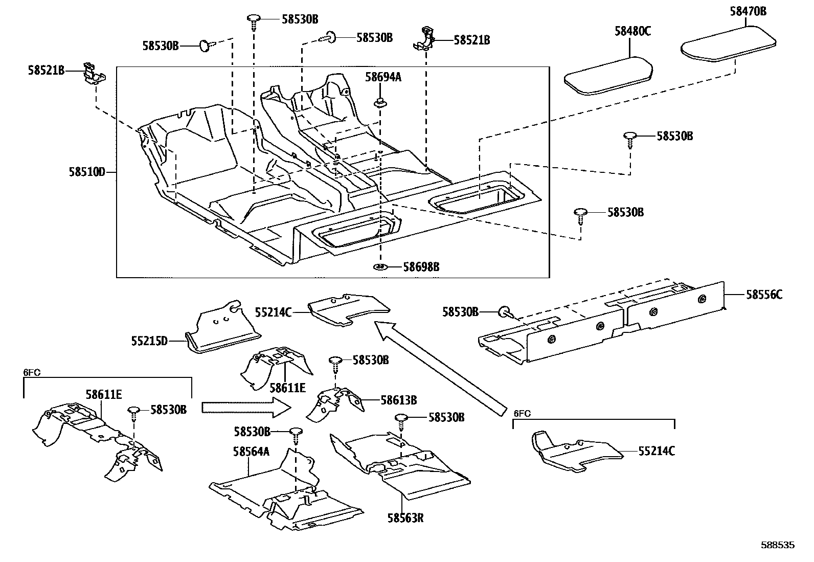 Toyota HILUX 地板垫和消声垫 EPC diagram — 588535