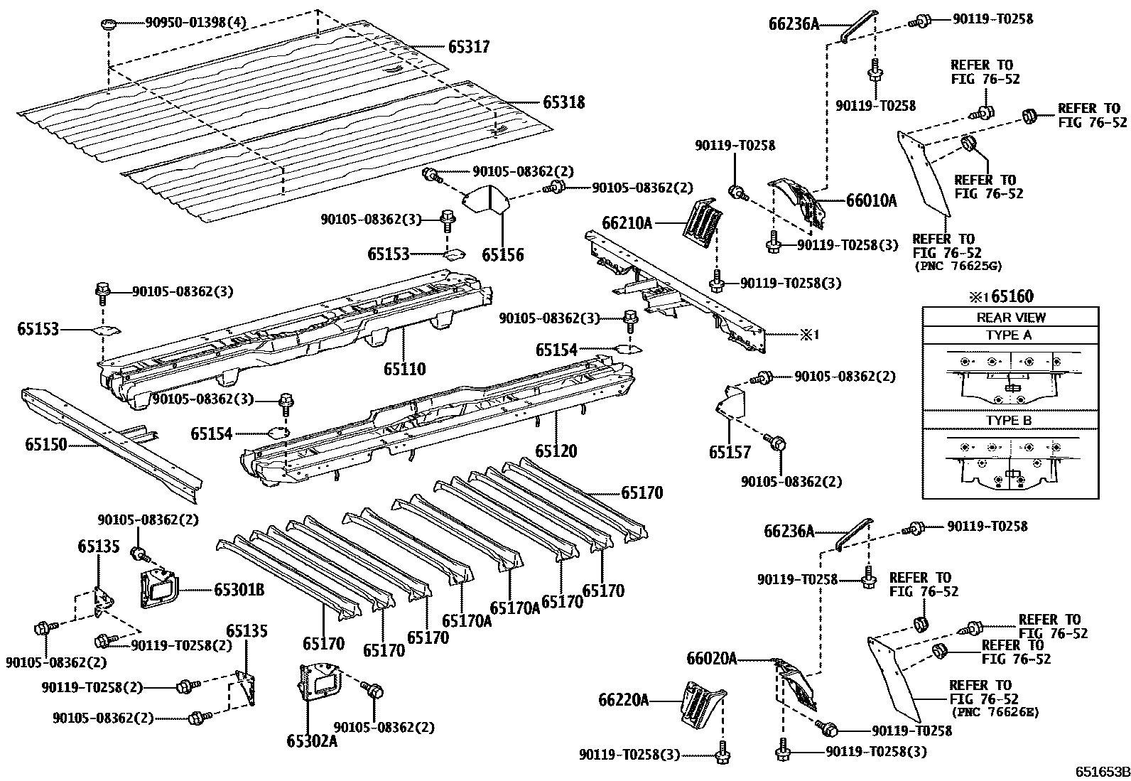 Toyota HILUX 后车身地板和翼子板 EPC diagram — 651653B