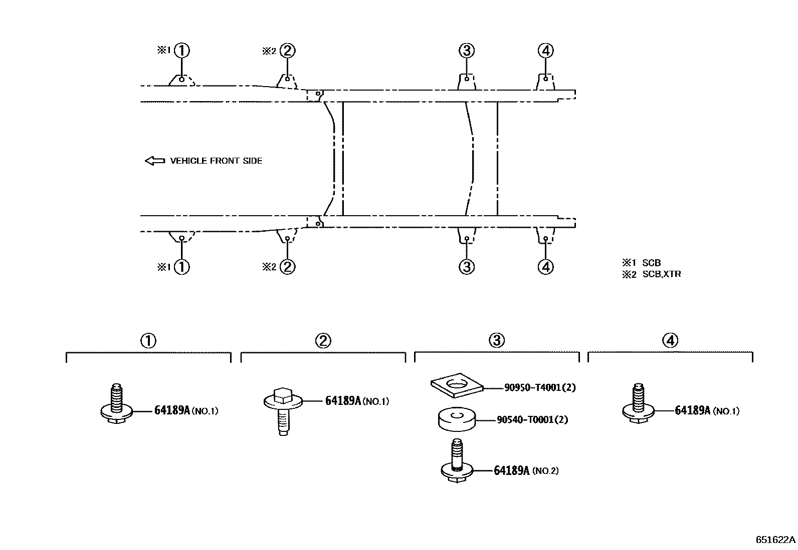 Toyota HILUX 后车身悬置 EPC diagram — 651622A