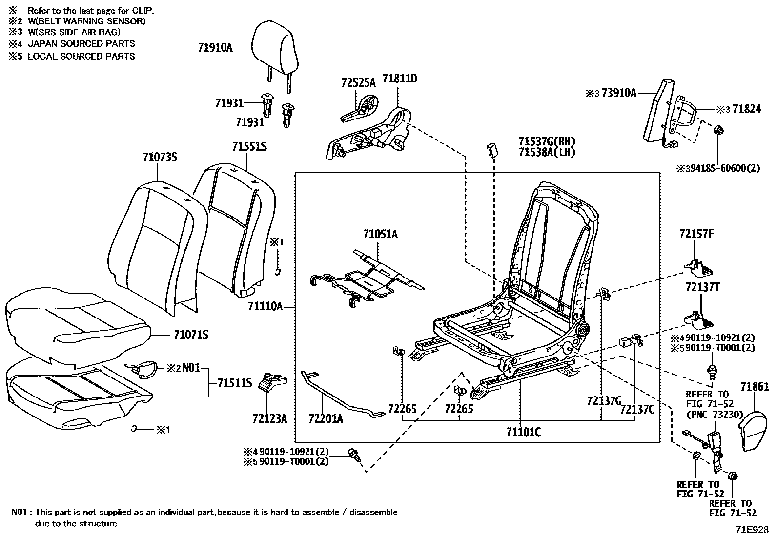 Toyota HILUX 座椅和座椅滑轨 EPC diagram — 71E928