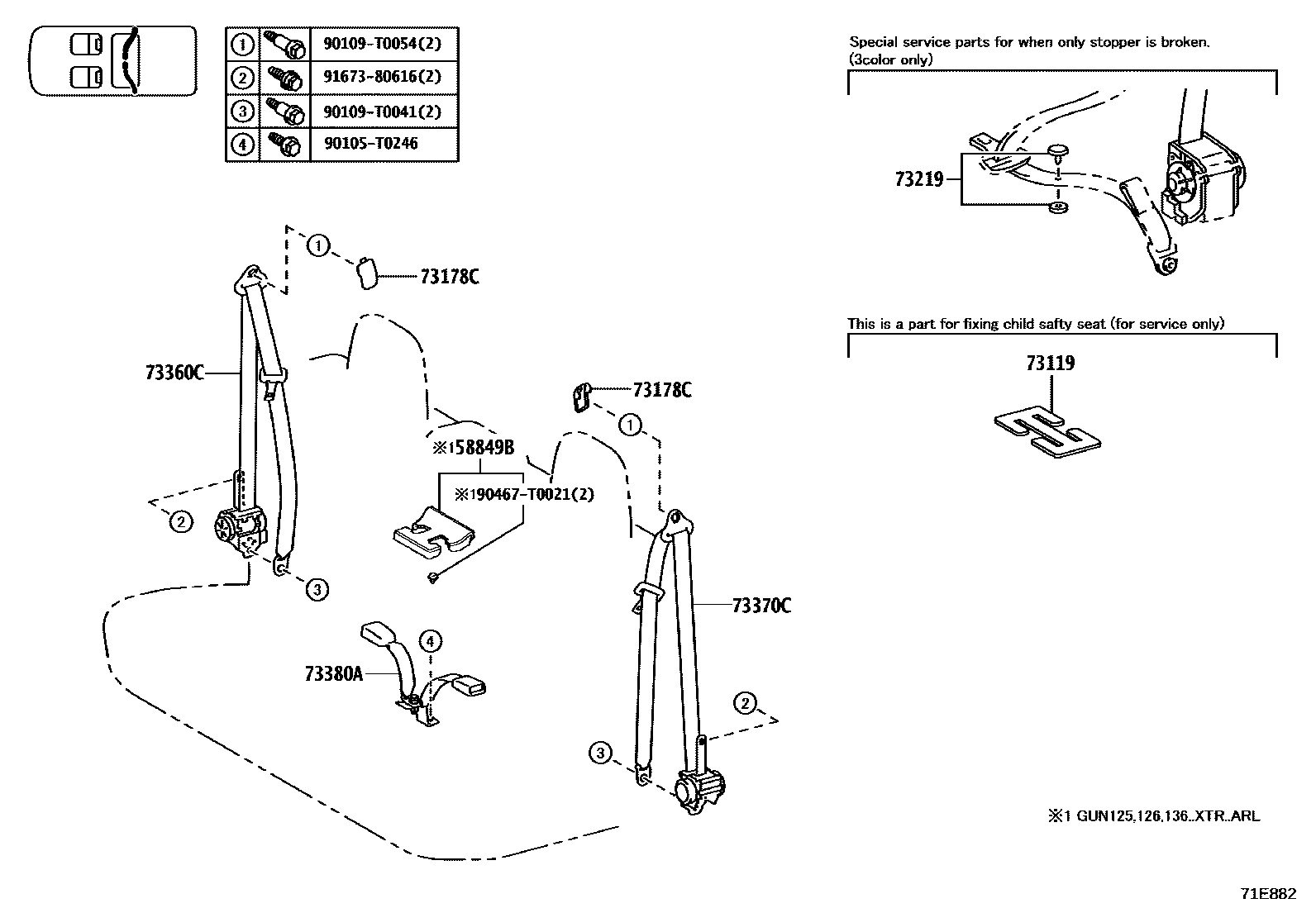 Toyota HILUX seat belt EPC diagram — 71E882