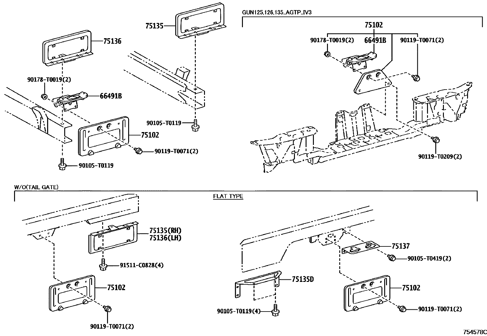 Toyota HILUX 工具箱和牌照支架 EPC diagram — 754578C