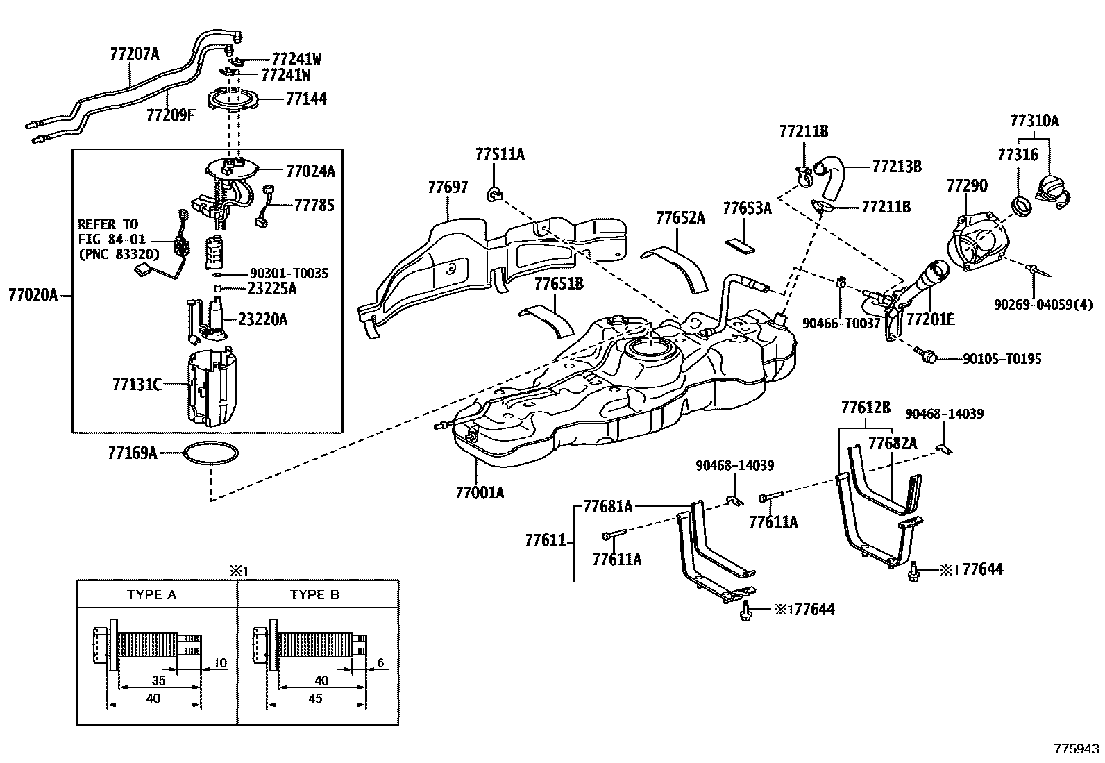 Toyota HILUX 燃油箱和燃油管 EPC diagram — 775943