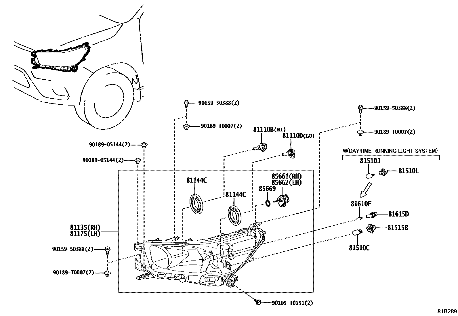 Toyota HILUX Headlamp EPC diagram — 81B289