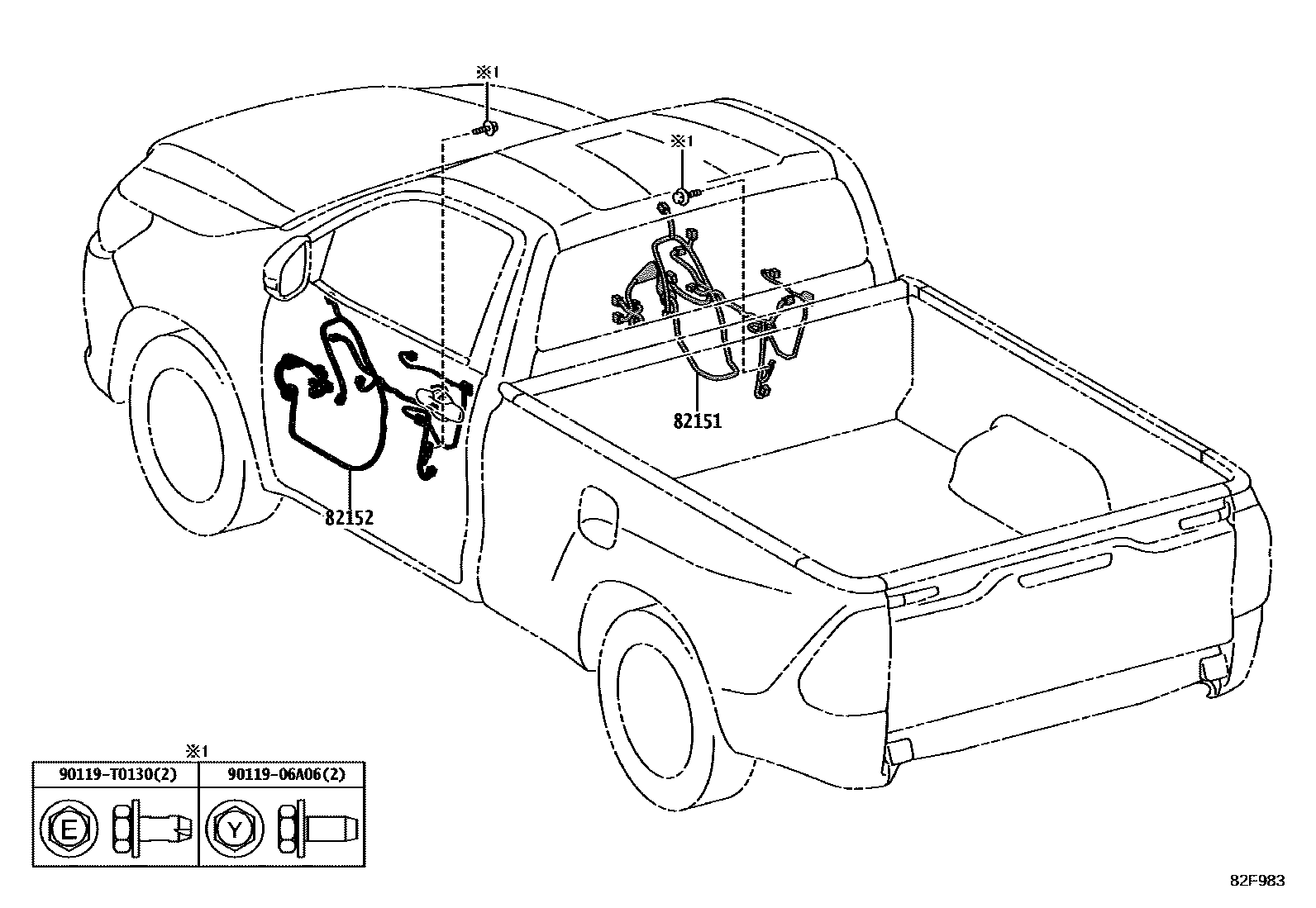 Toyota HILUX 线束和卡夹 EPC diagram — 82F983
