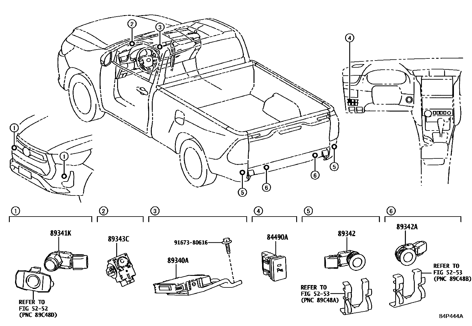 Toyota HILUX 测距雷达和倒车雷达 EPC diagram — 84P444A