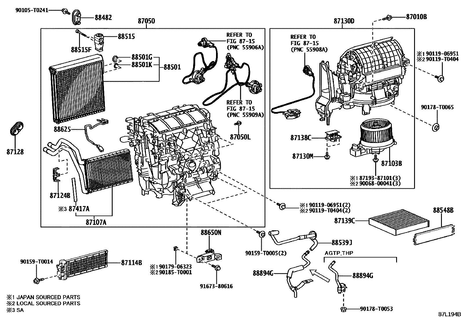 Toyota HILUX 暖风和空调系统 - 冷却器组件 EPC diagram — 87L194B