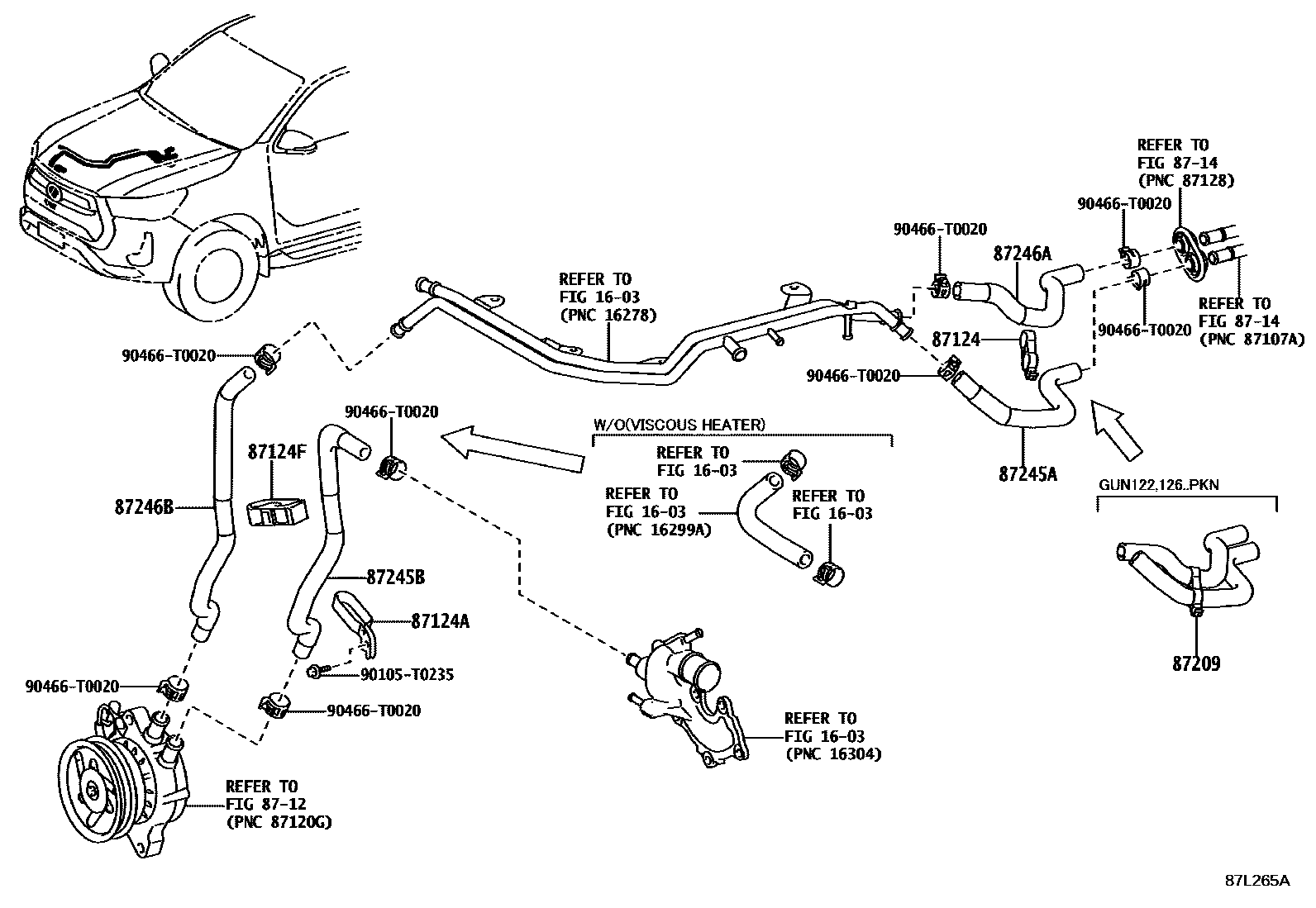 Toyota HILUX 暖风和空调系统 - 水管 EPC diagram — 87L265A