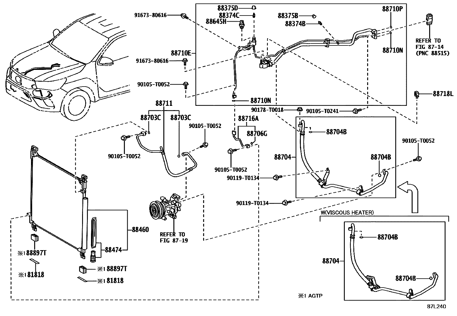 Toyota HILUX Heating & Air Conditioning - Cooler Piping EPC diagram — 87L240