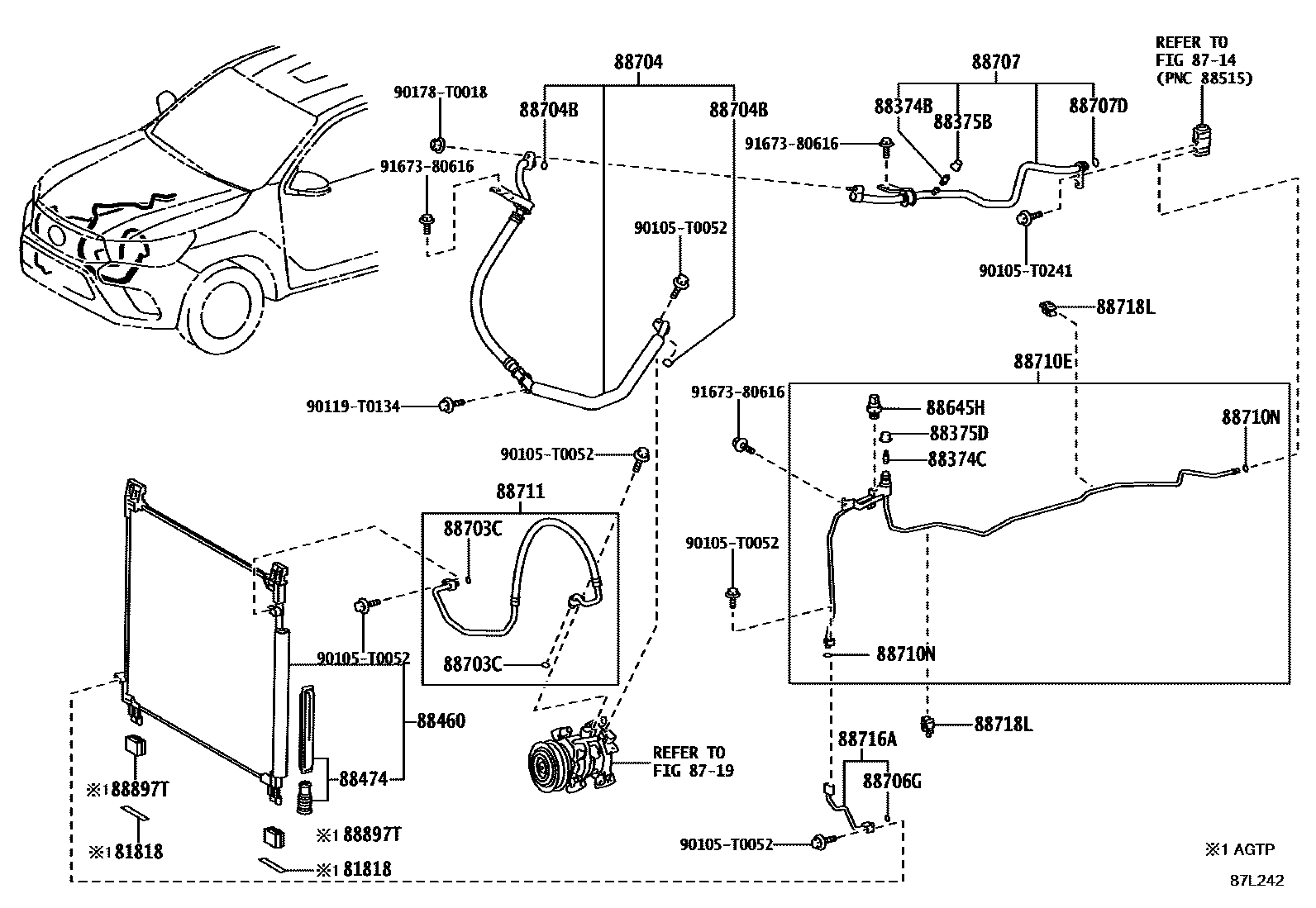 Toyota HILUX Heating & Air Conditioning - Cooler Piping EPC diagram — 87L242