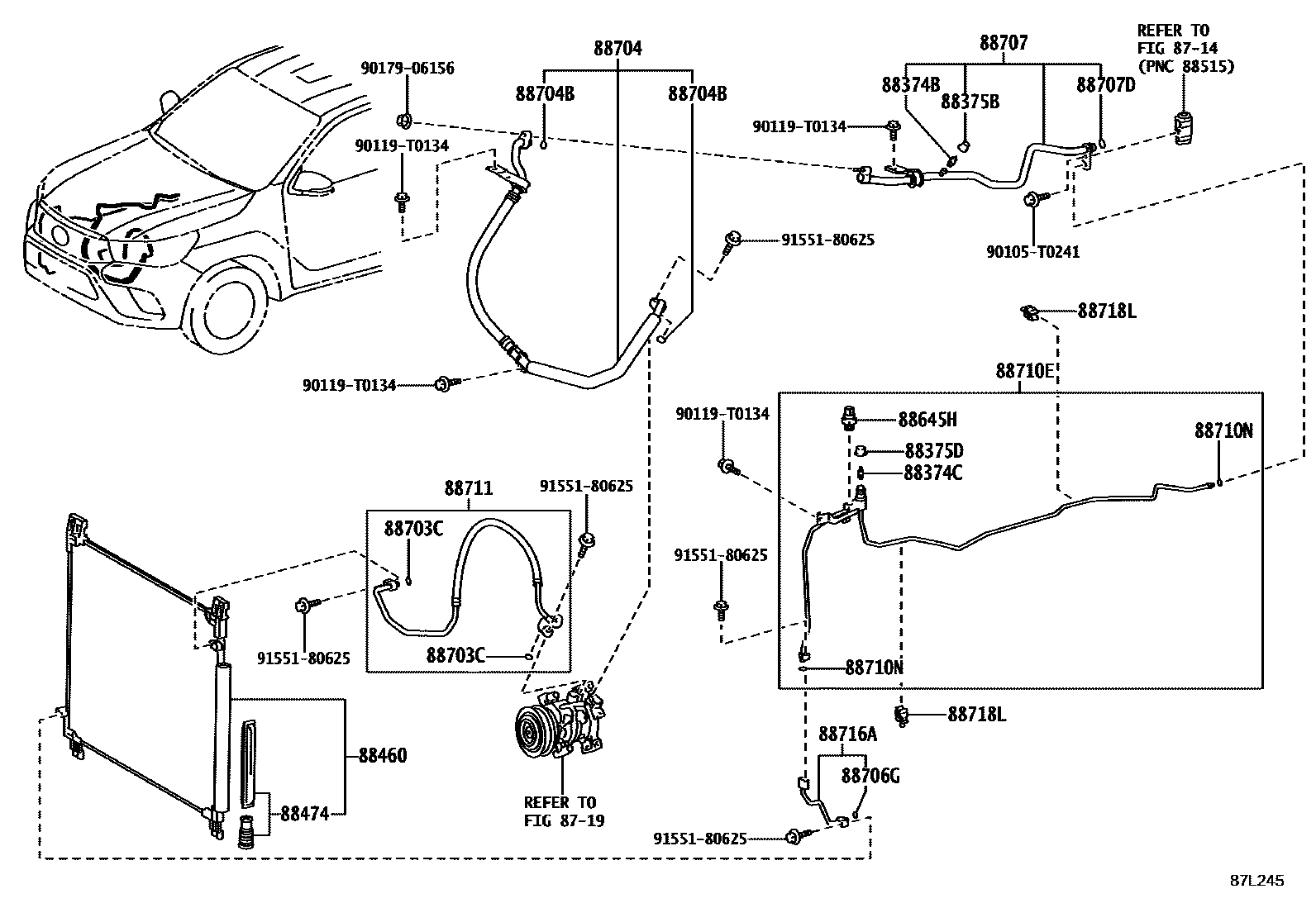 Toyota HILUX Heating & Air Conditioning - Cooler Piping EPC diagram — 87L245