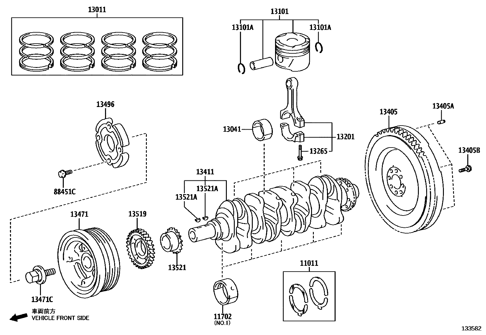 Toyota HILUX Crankshaft & Piston EPC diagram — 133582A