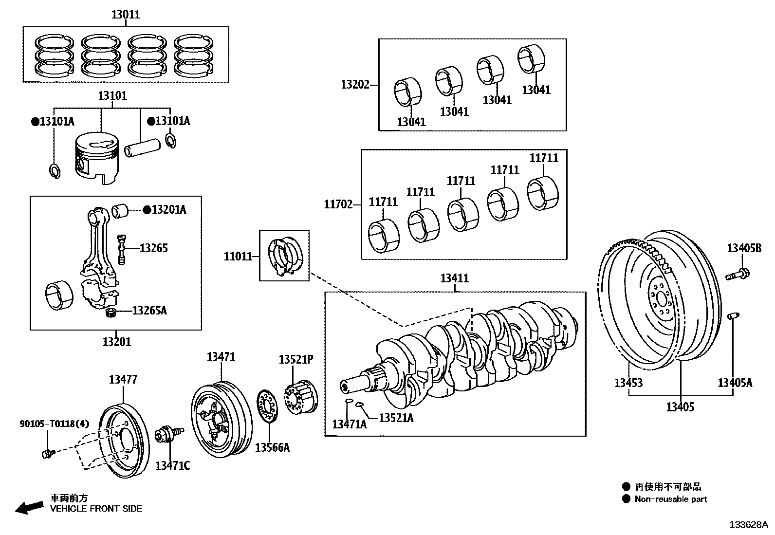 Toyota HILUX Crankshaft & Piston EPC diagram — 133628A