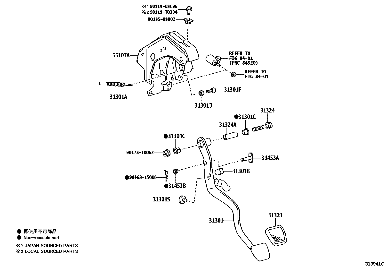 Toyota HILUX 离合器踏板和挠性软管 EPC diagram — 313941C