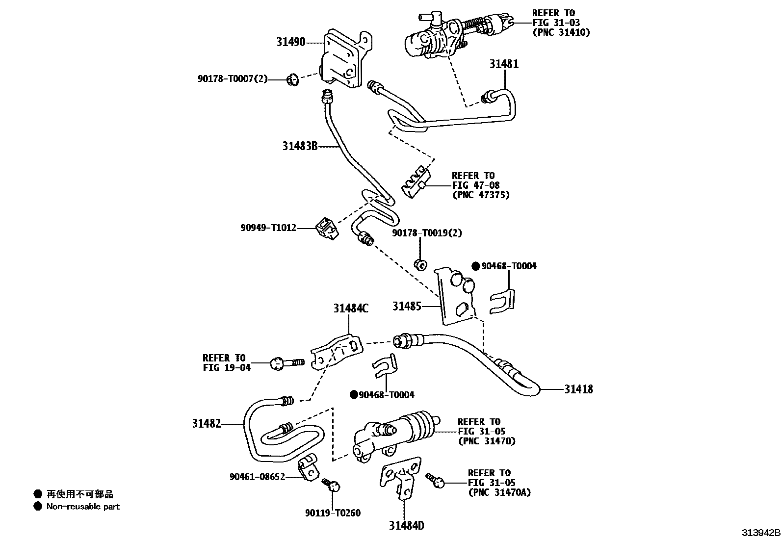 Toyota HILUX 离合器踏板和挠性软管 EPC diagram — 313942B