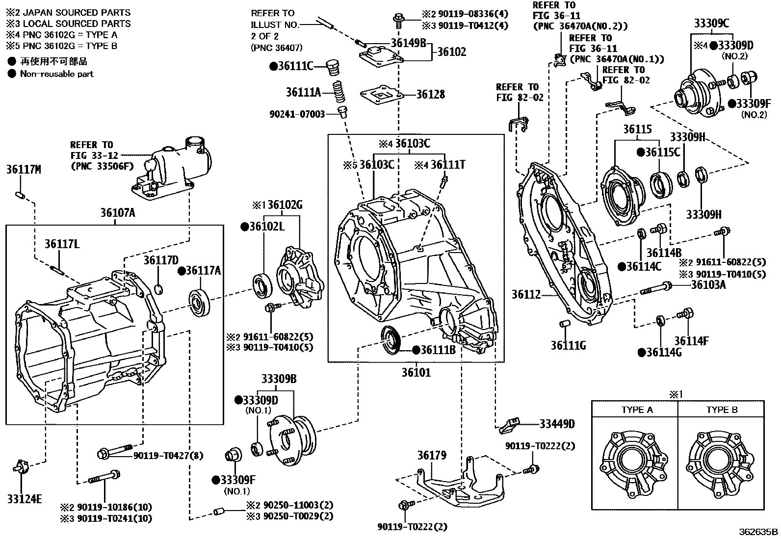 Toyota HILUX Transfer Case & Extension Housing EPC diagram — 362635B