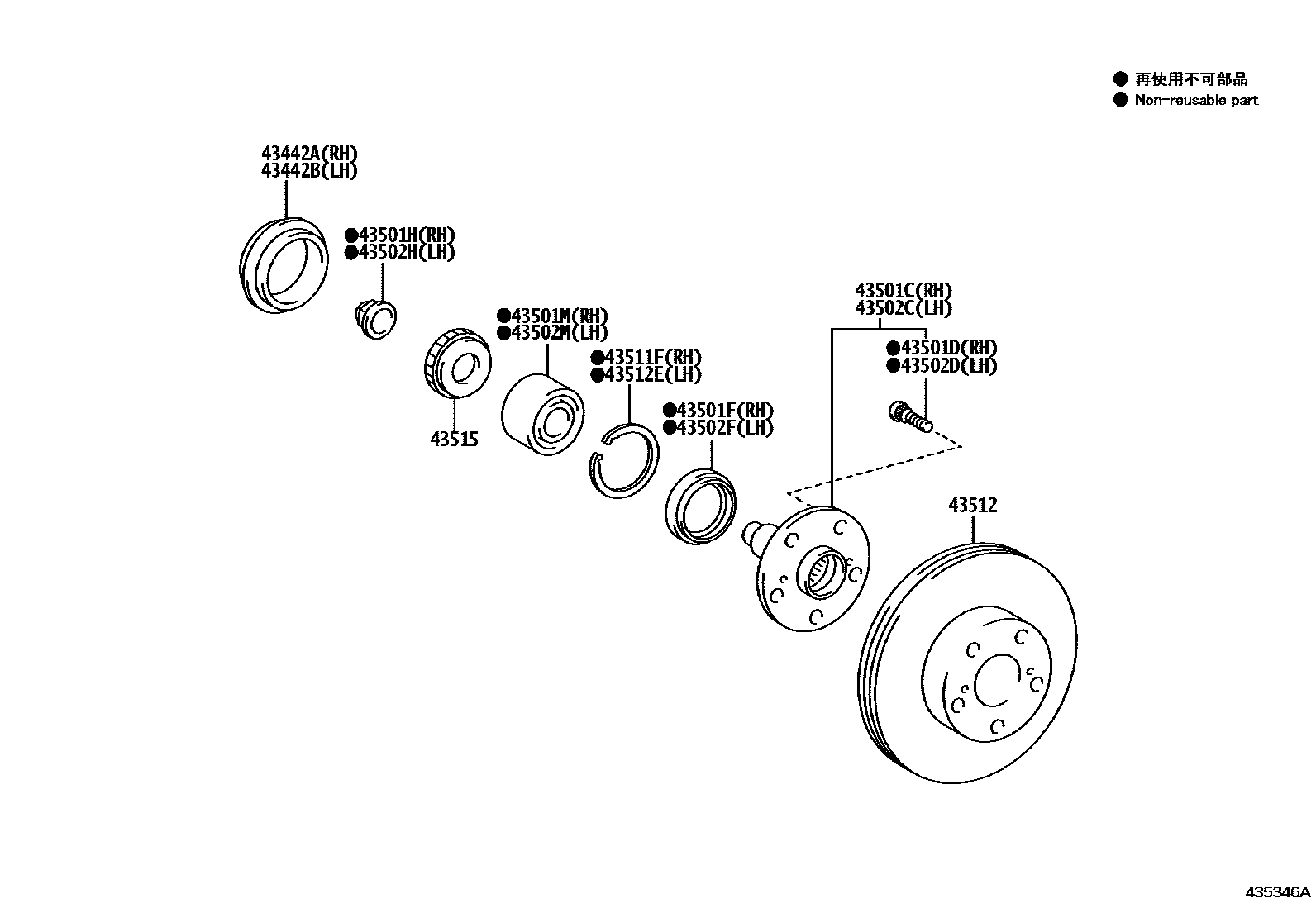 Toyota HILUX Front Axle Hub EPC diagram — 435346A