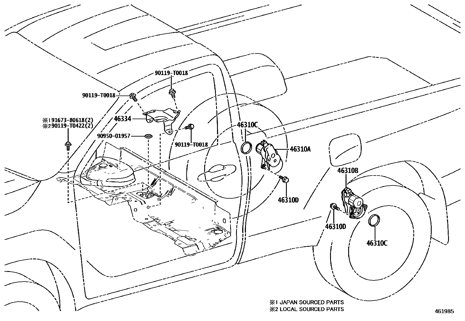 Toyota HILUX Parking Brake & Cable EPC diagram — 461985