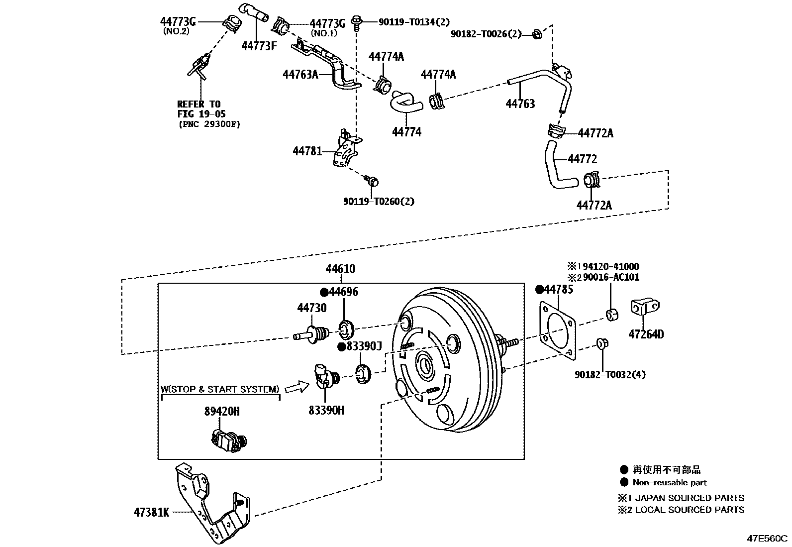 Toyota HILUX 制动助力器和真空管 EPC diagram — 47E560C