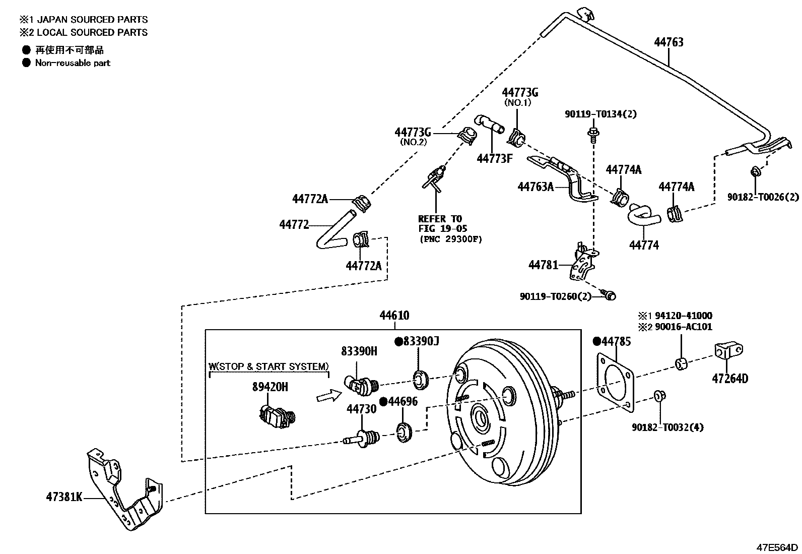 Toyota HILUX 制动助力器和真空管 EPC diagram — 47E564D