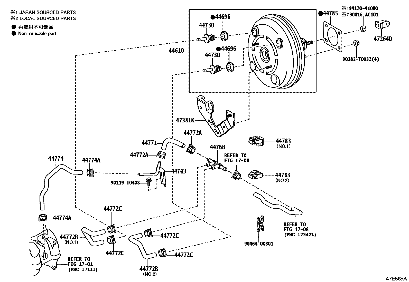 Toyota HILUX 制动助力器和真空管 EPC diagram — 47E565A