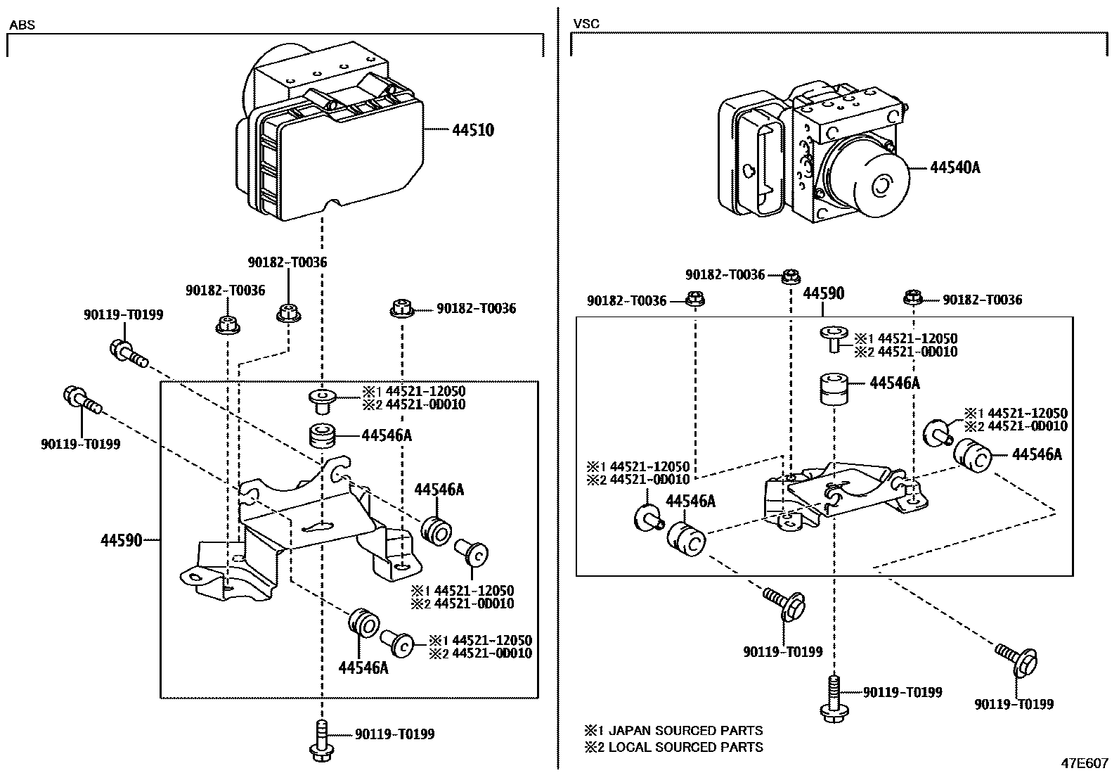 Toyota HILUX 制动配管和卡箍 EPC diagram — 47E607