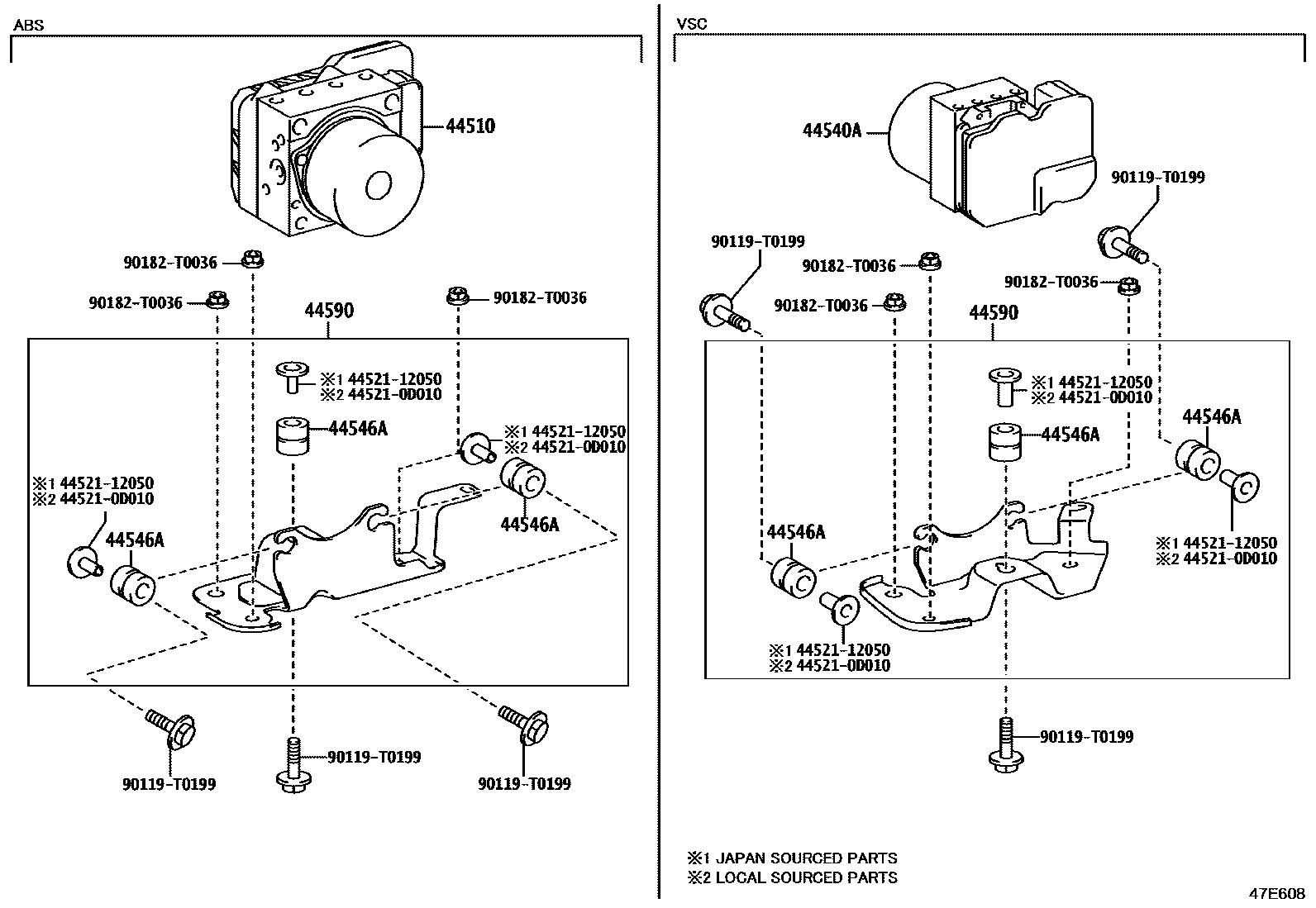 Toyota HILUX 制动配管和卡箍 EPC diagram — 47E608