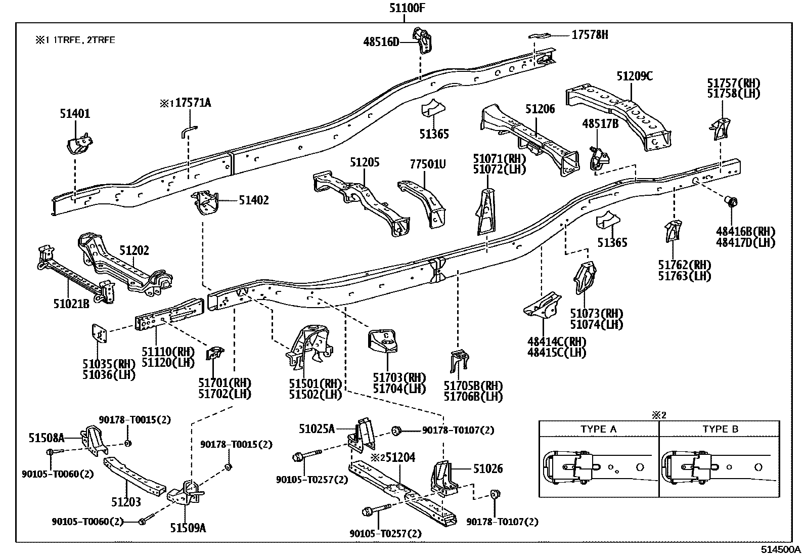 Toyota HILUX 车架 EPC diagram — 514500A