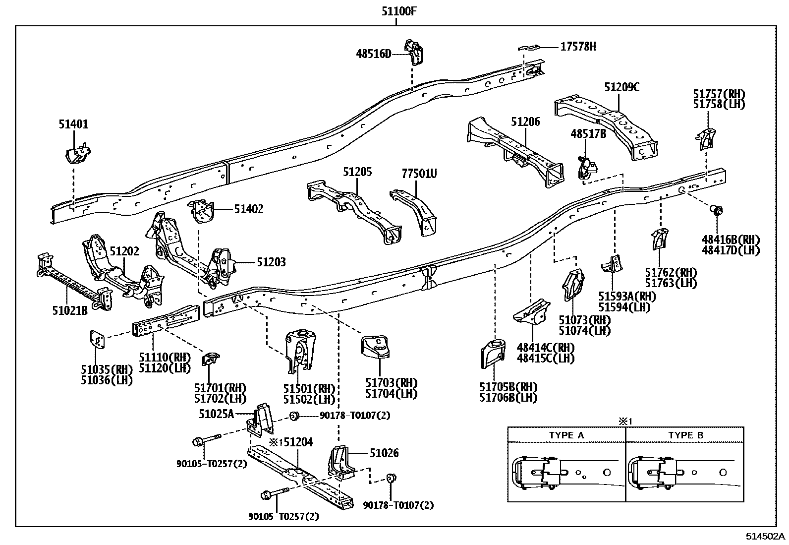 Toyota HILUX 车架 EPC diagram — 514502A
