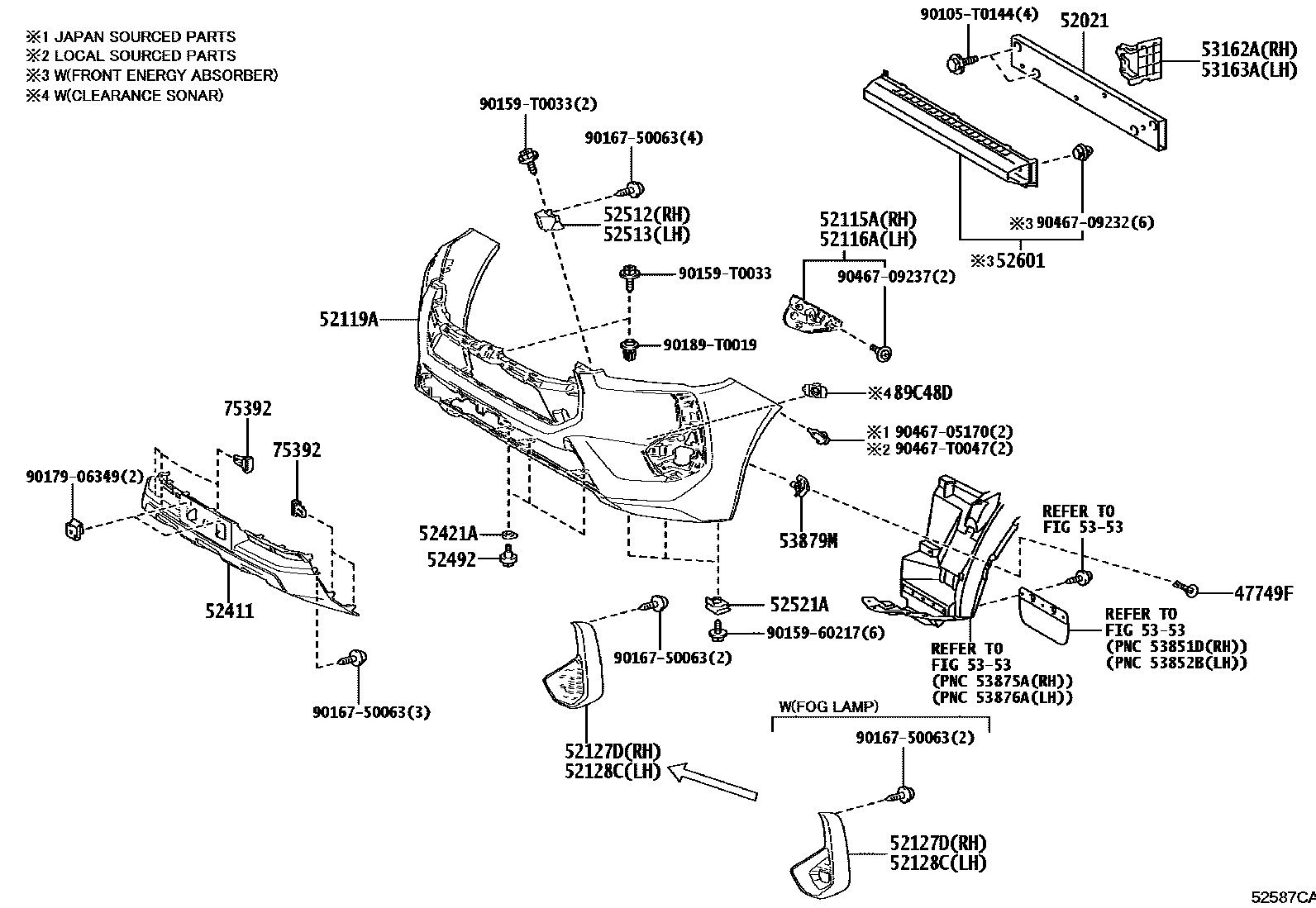 Toyota HILUX 前保险杠及附件 EPC diagram — 52587CA