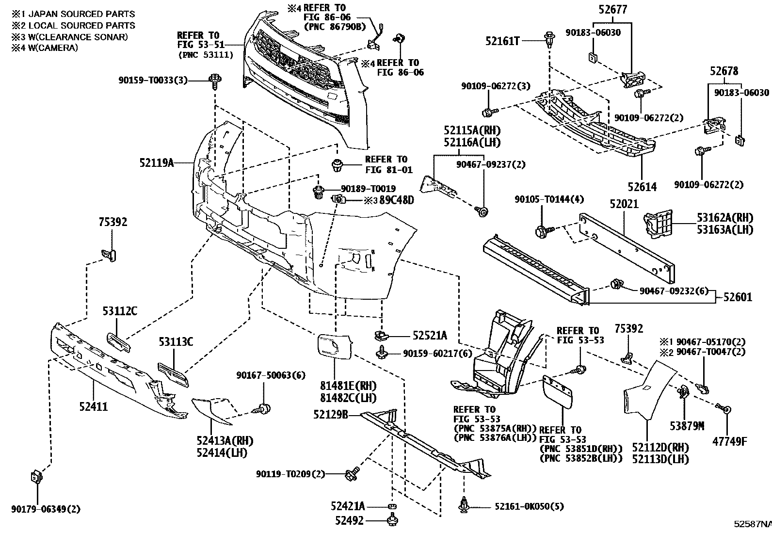 Toyota HILUX 前保险杠及附件 EPC diagram — 52587NA