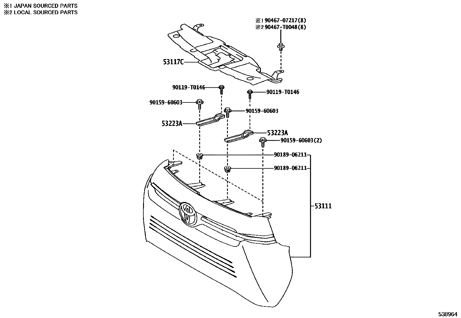 Toyota HILUX radiator grille EPC diagram — 538964