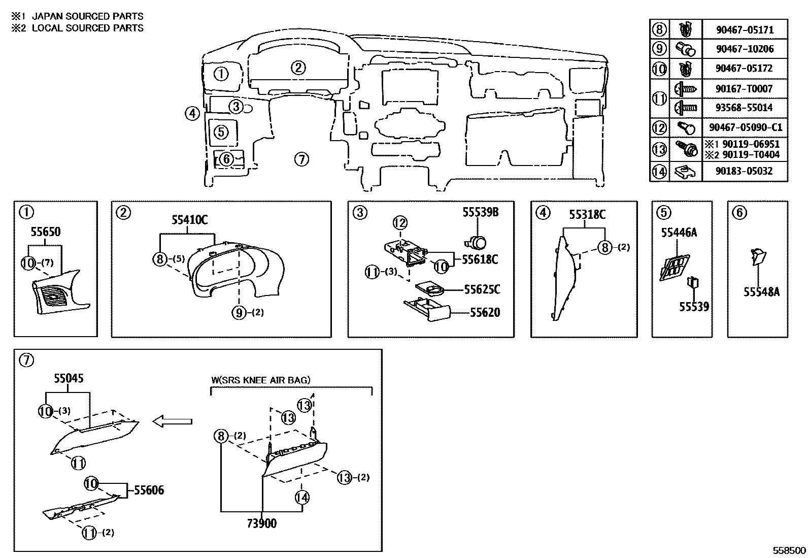 Toyota HILUX 仪表板和手套箱 EPC diagram — 558500