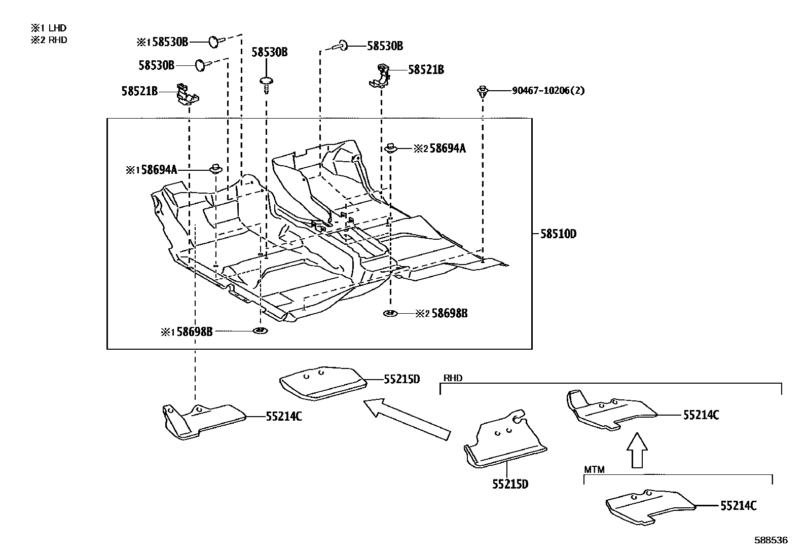 Toyota HILUX 地板垫和消声垫 EPC diagram — 589093
