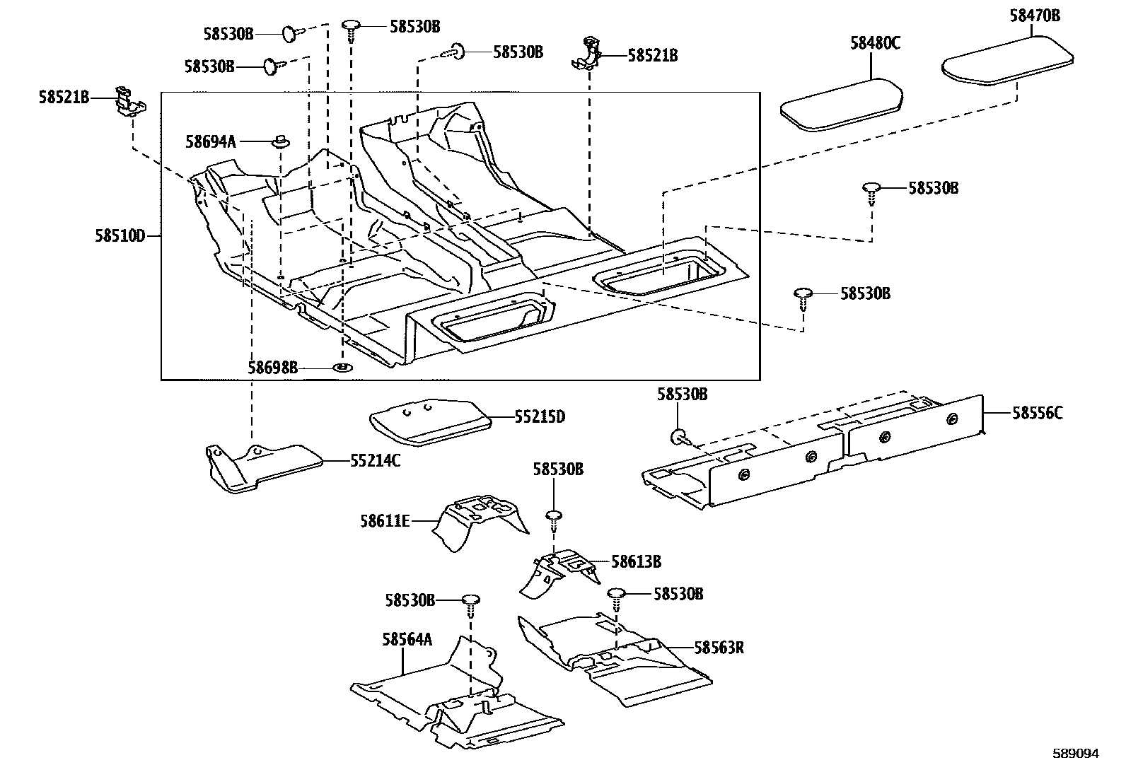 Toyota HILUX 地板垫和消声垫 EPC diagram — 589094