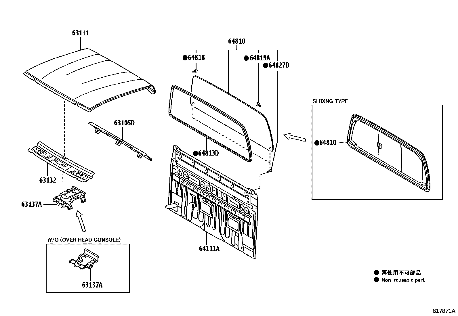 Toyota HILUX 天窗板和背板 EPC diagram — 617871A
