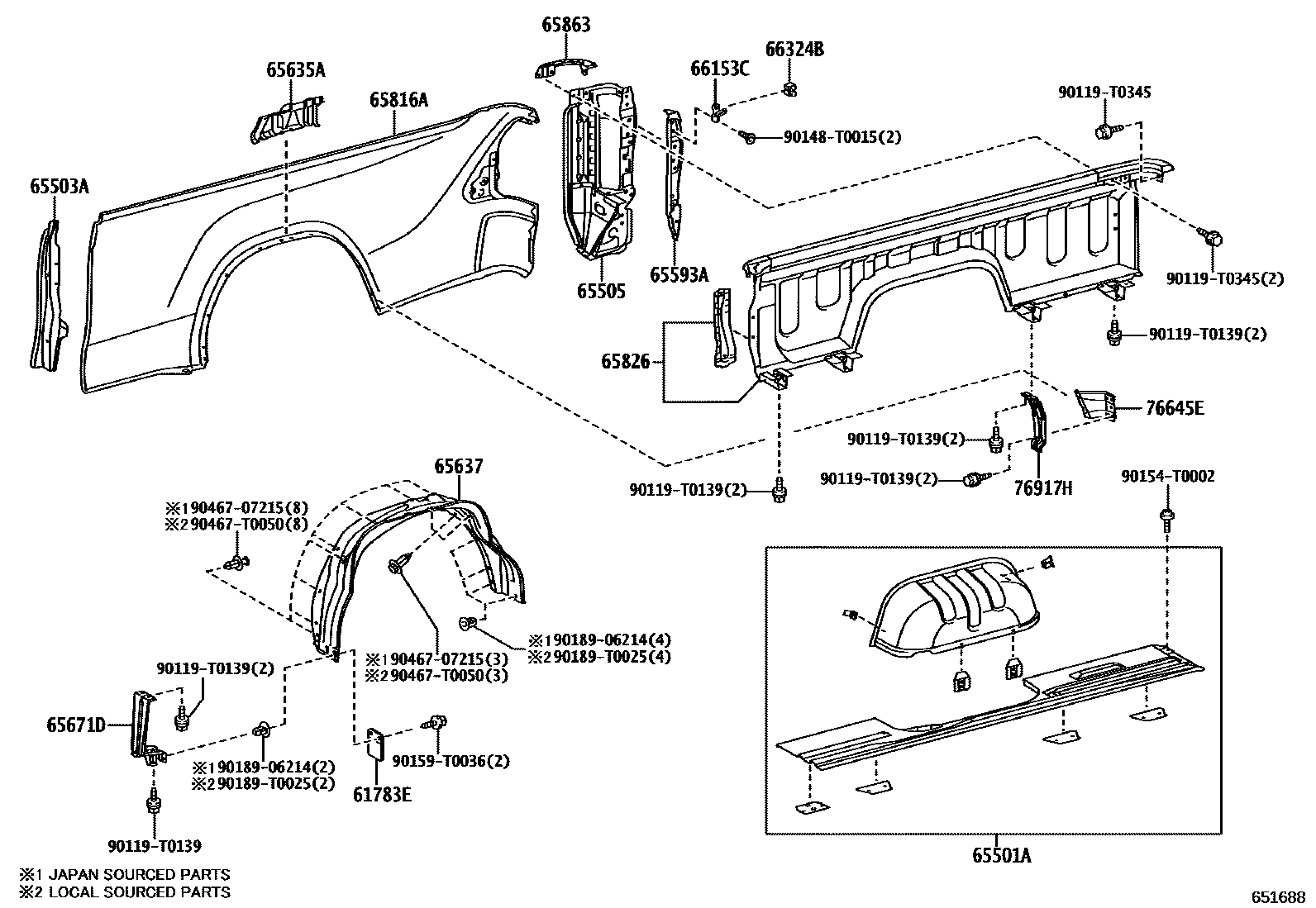 Toyota HILUX 后车身侧面板 EPC diagram — 651688