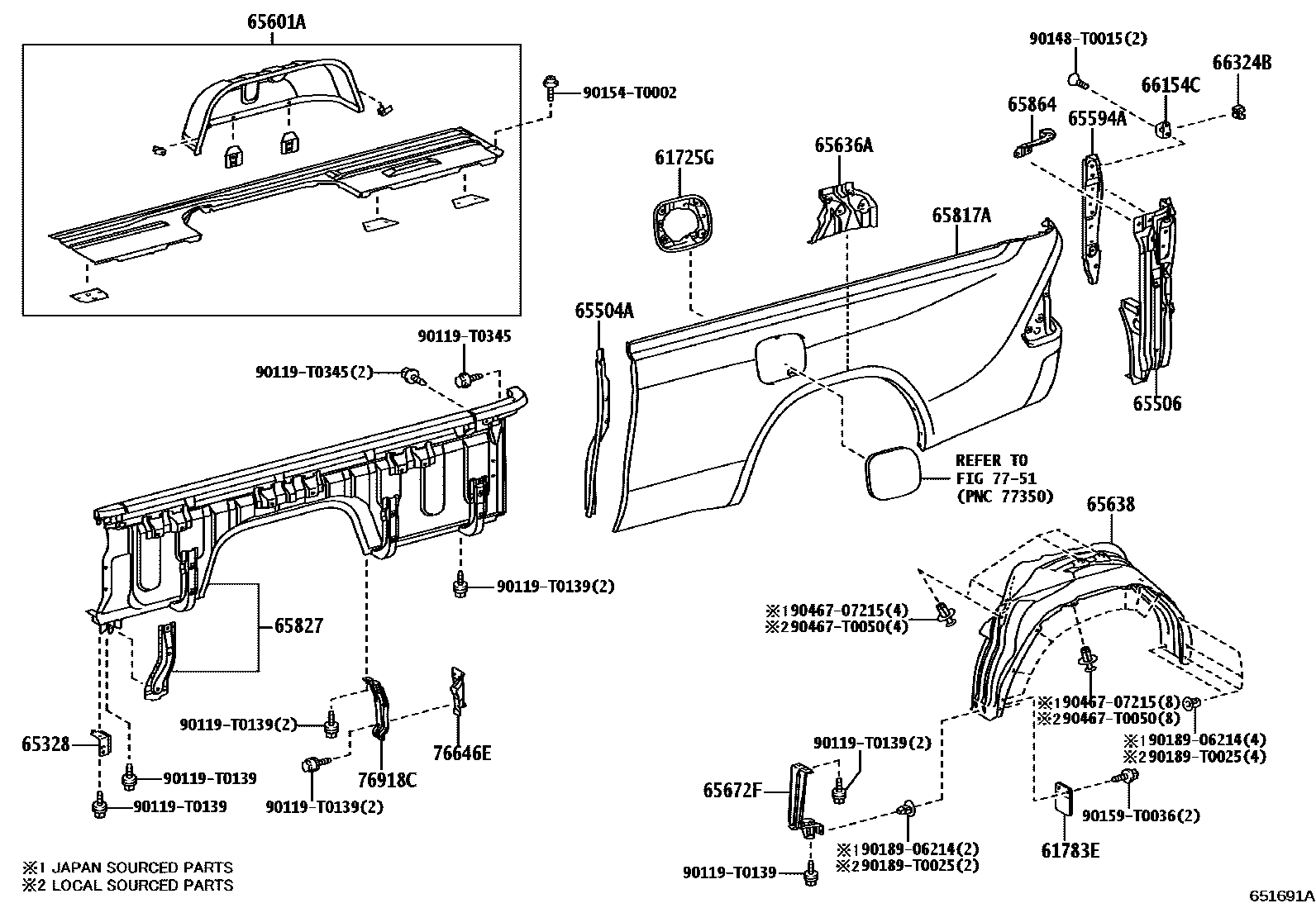 Toyota HILUX 后车身侧面板 EPC diagram — 651691A