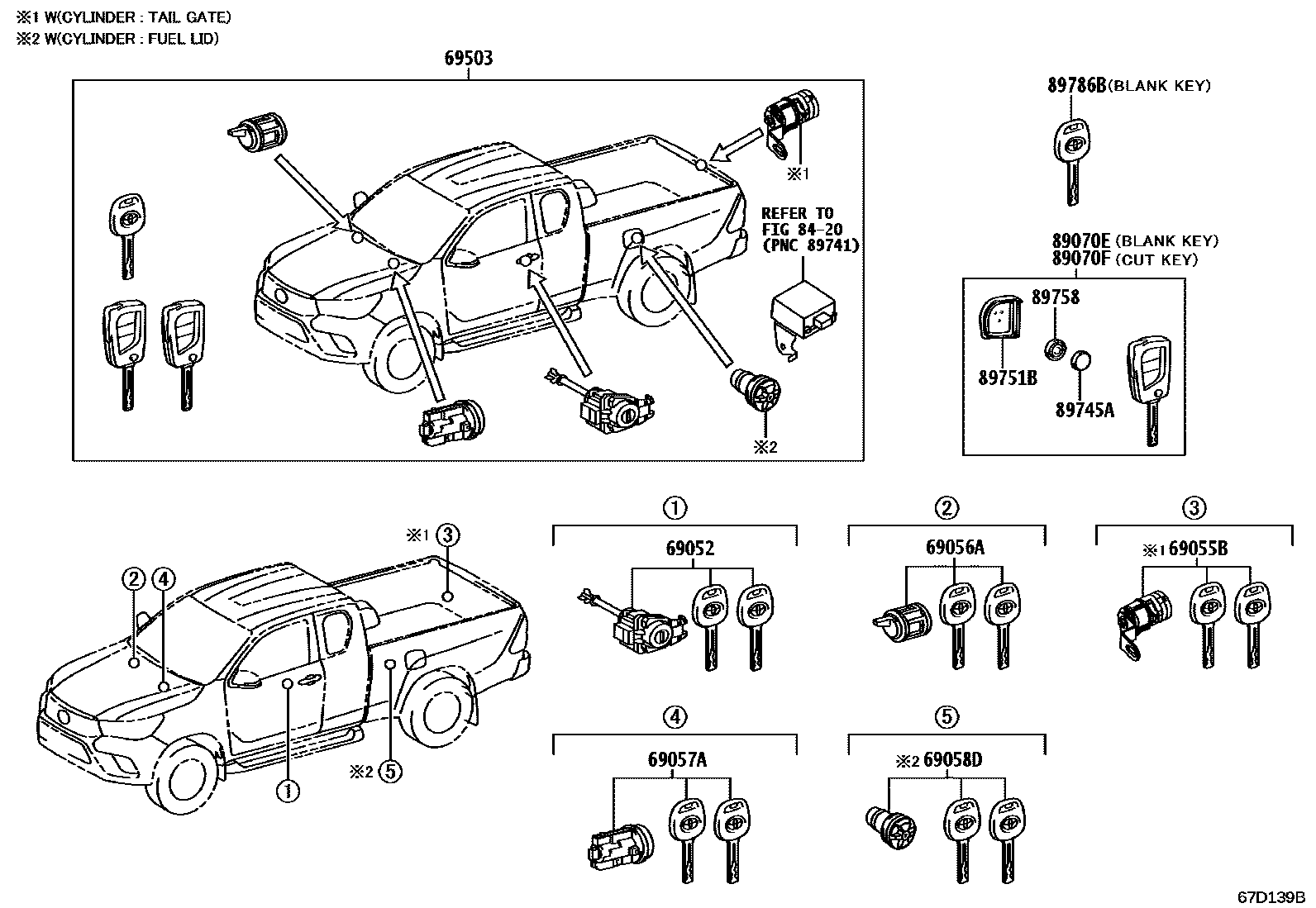 Toyota HILUX 锁芯组件 EPC diagram — 67D139B