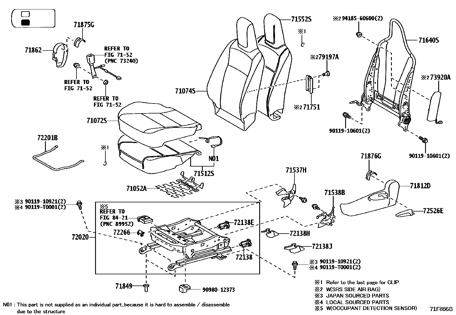 Toyota HILUX 座椅和座椅滑轨 EPC diagram — 71F866B