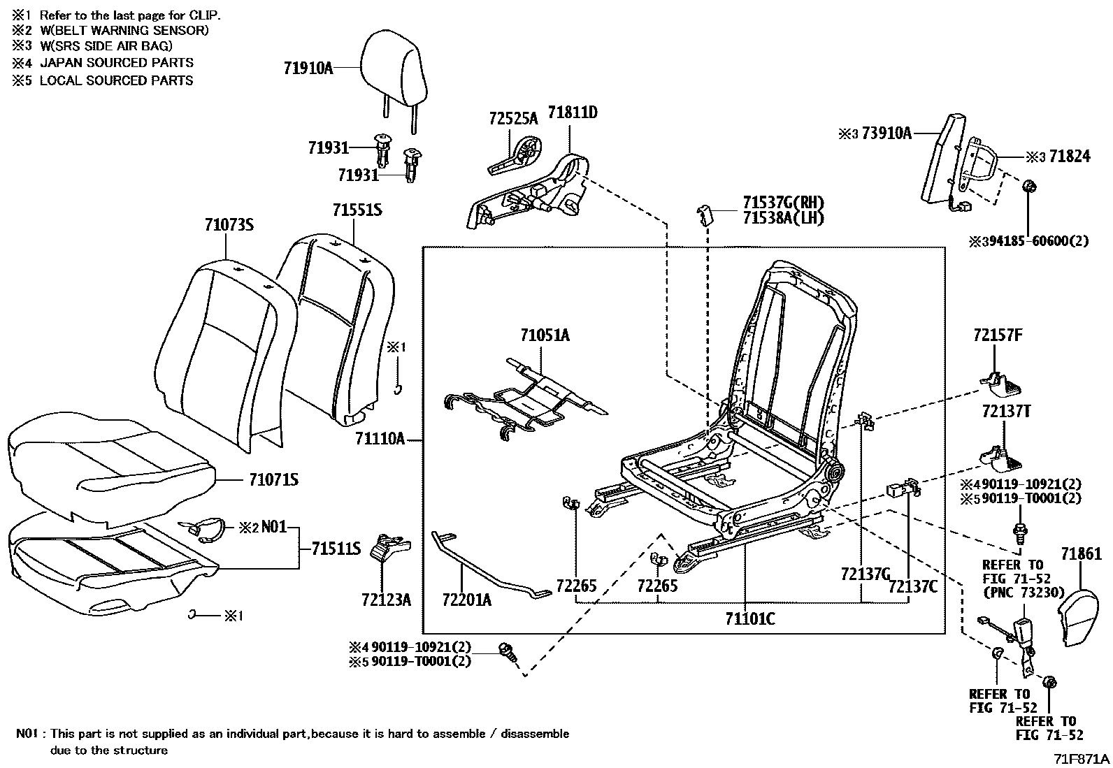 Toyota HILUX 座椅和座椅滑轨 EPC diagram — 71F871A
