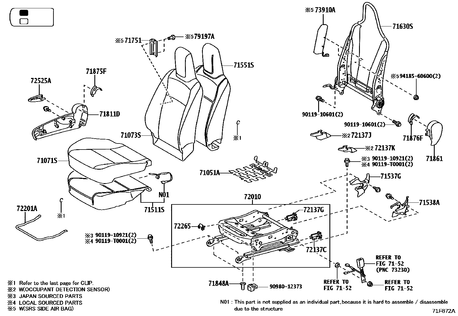 Toyota HILUX 座椅和座椅滑轨 EPC diagram — 71F872A