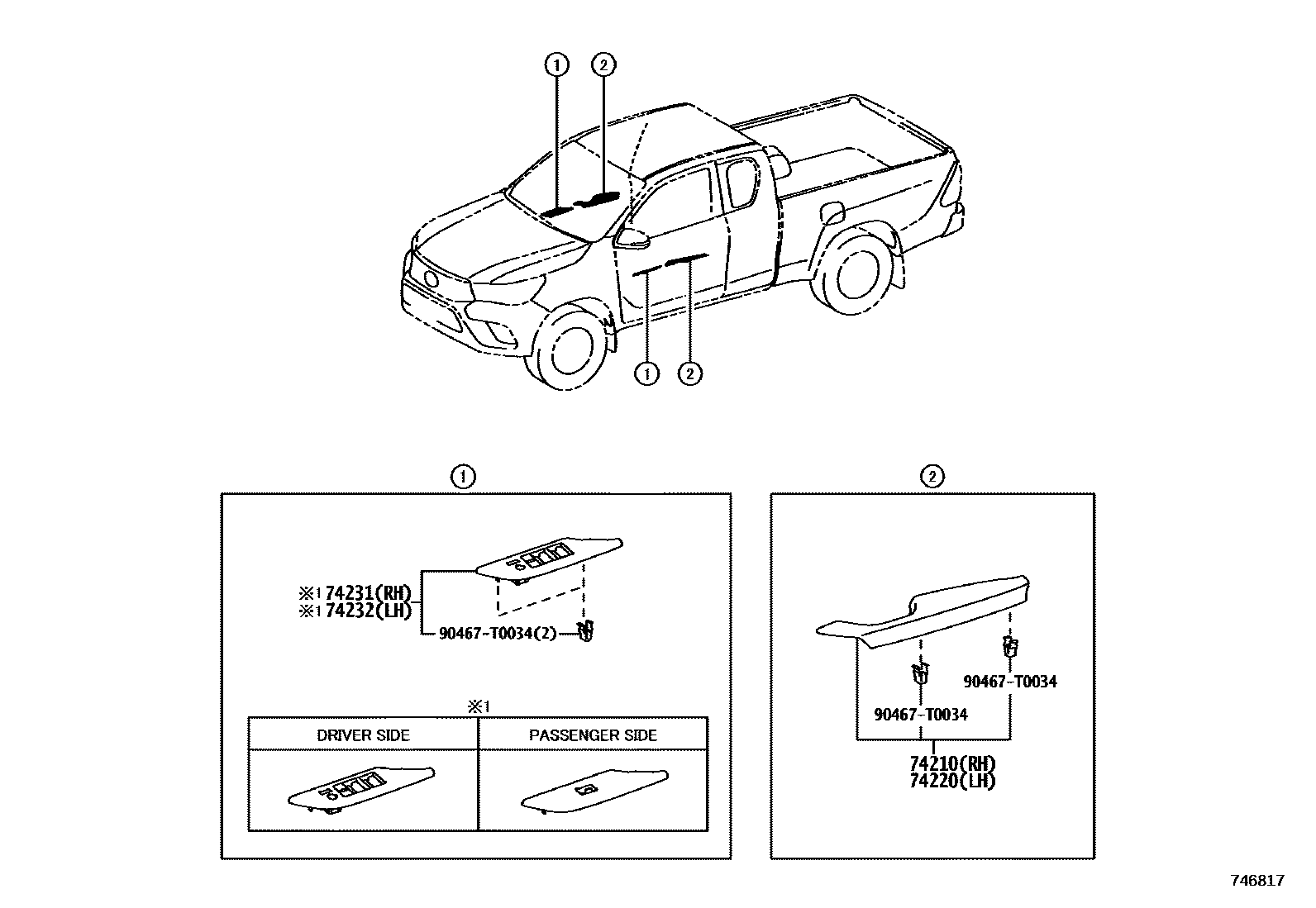 Toyota HILUX 扶手和遮阳板 EPC diagram — 746817